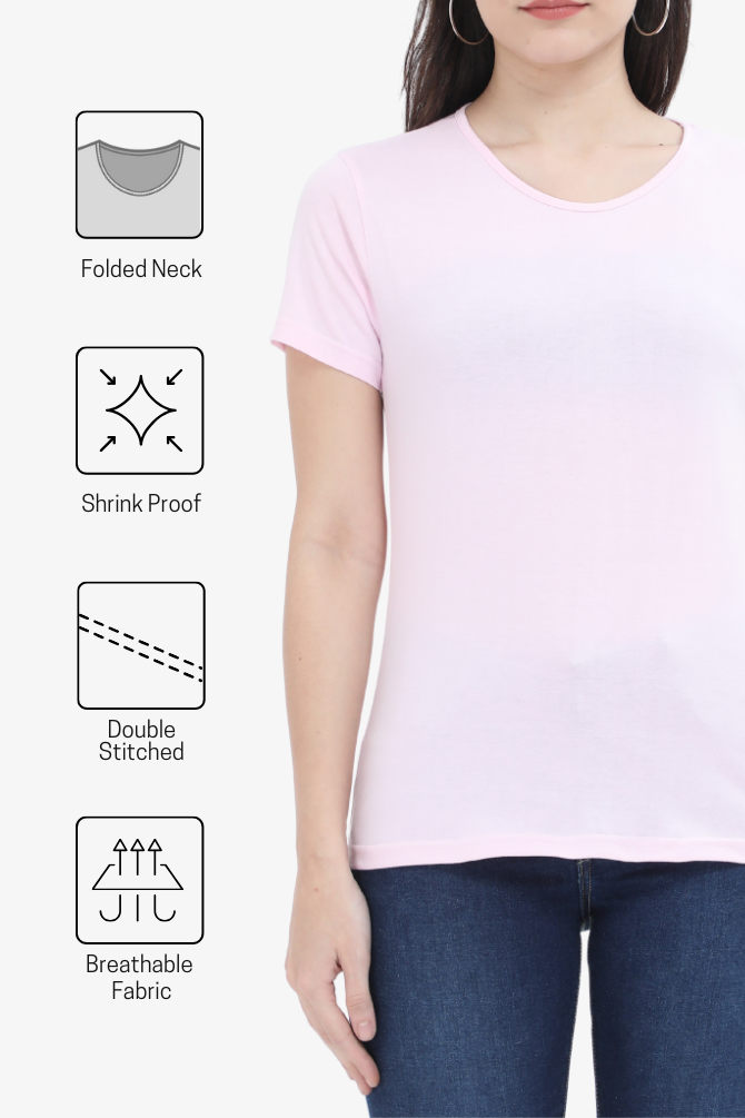 Light Pink Scoop Neck T-Shirt For Women - WowWaves - 5