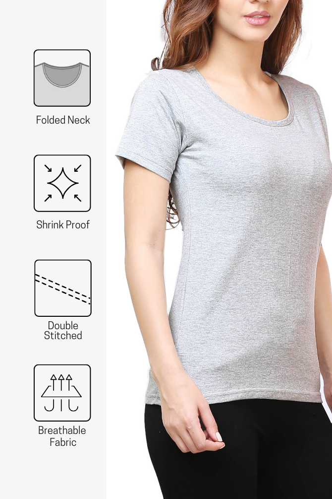 Grey Melange Scoop Neck T-Shirt For Women - WowWaves - 7