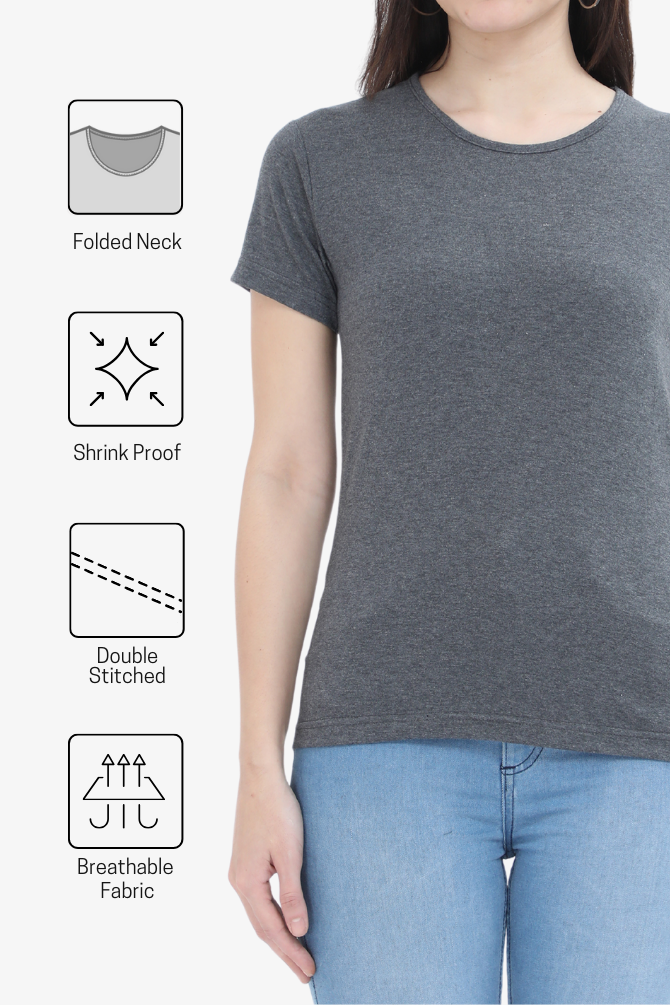 Charcoal Melange Scoop Neck T-Shirt For Women - WowWaves - 5