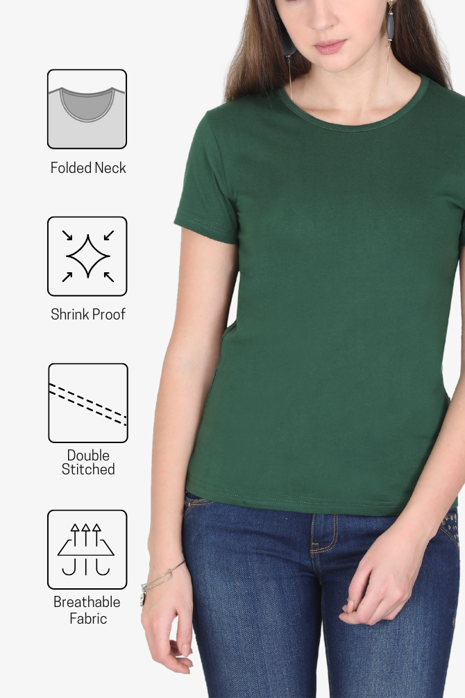 Bottle Green Scoop Neck T-Shirt For Women - WowWaves - 8