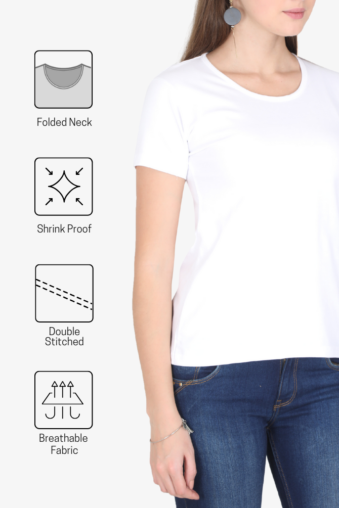 White Scoop Neck T-Shirt For Women - WowWaves - 4