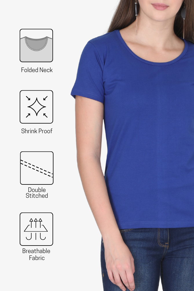Royal Blue Scoop Neck T-Shirt For Women - WowWaves - 7