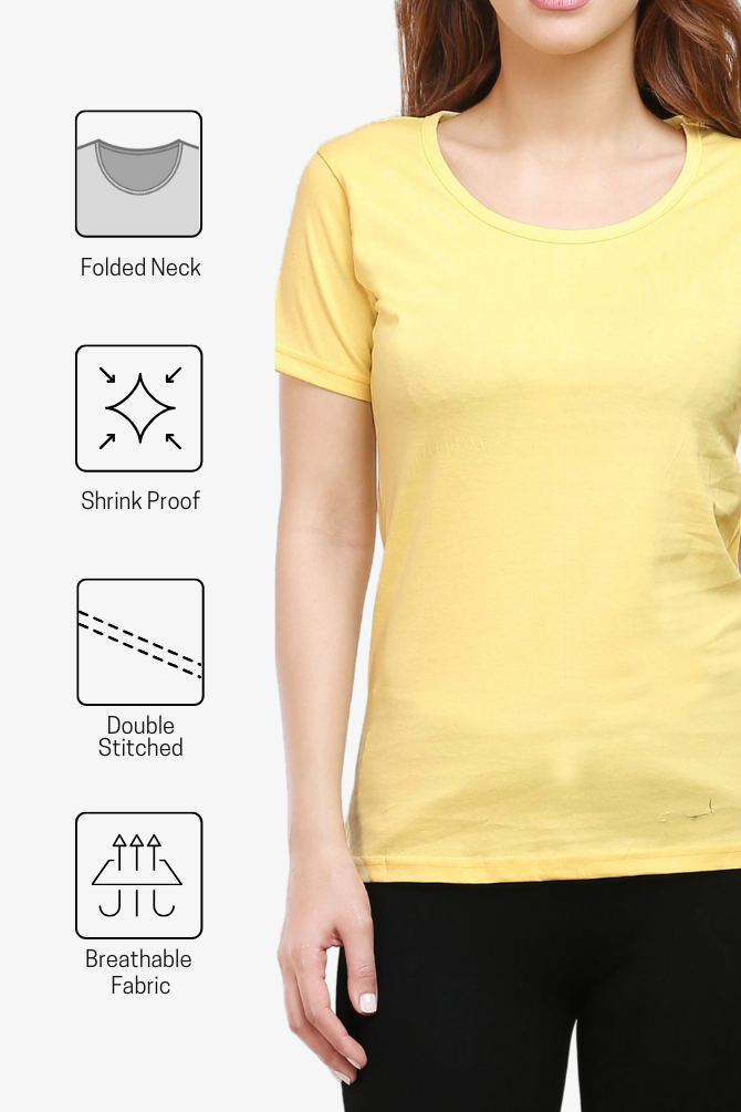 Yellow Scoop Neck T-Shirt For Women - WowWaves - 8