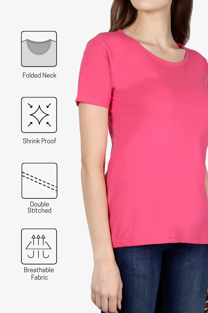 Pink Scoop Neck T-Shirt For Women - WowWaves - 7