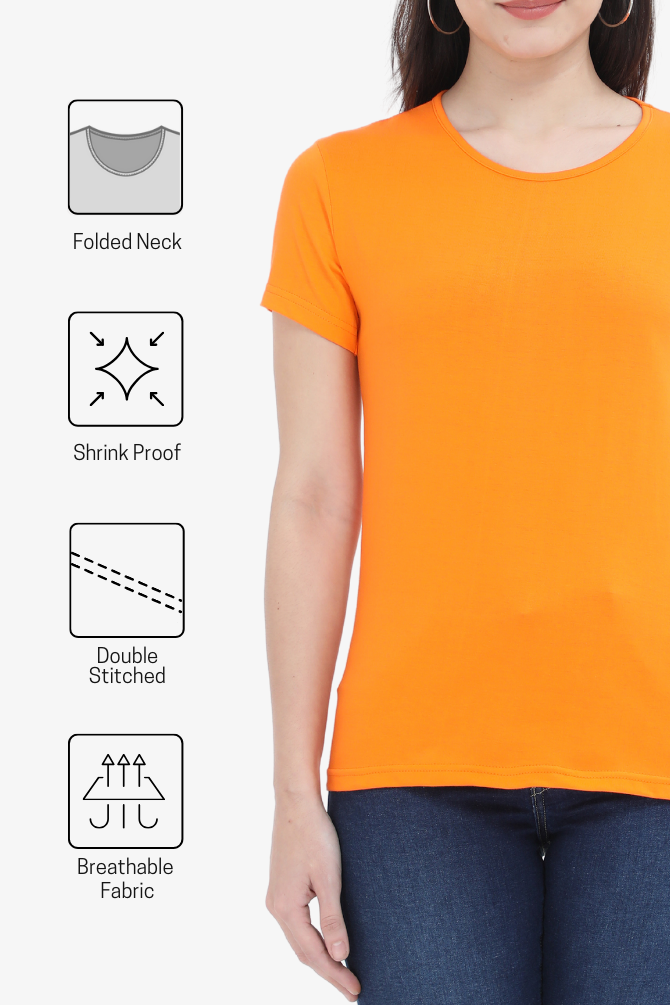 Orange Scoop Neck T-Shirt For Women - WowWaves - 5