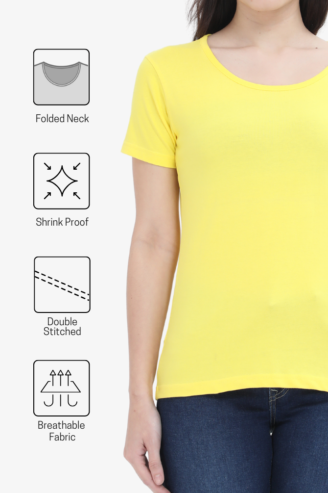 Bright Yellow Scoop Neck T-Shirt For Women - WowWaves - 6