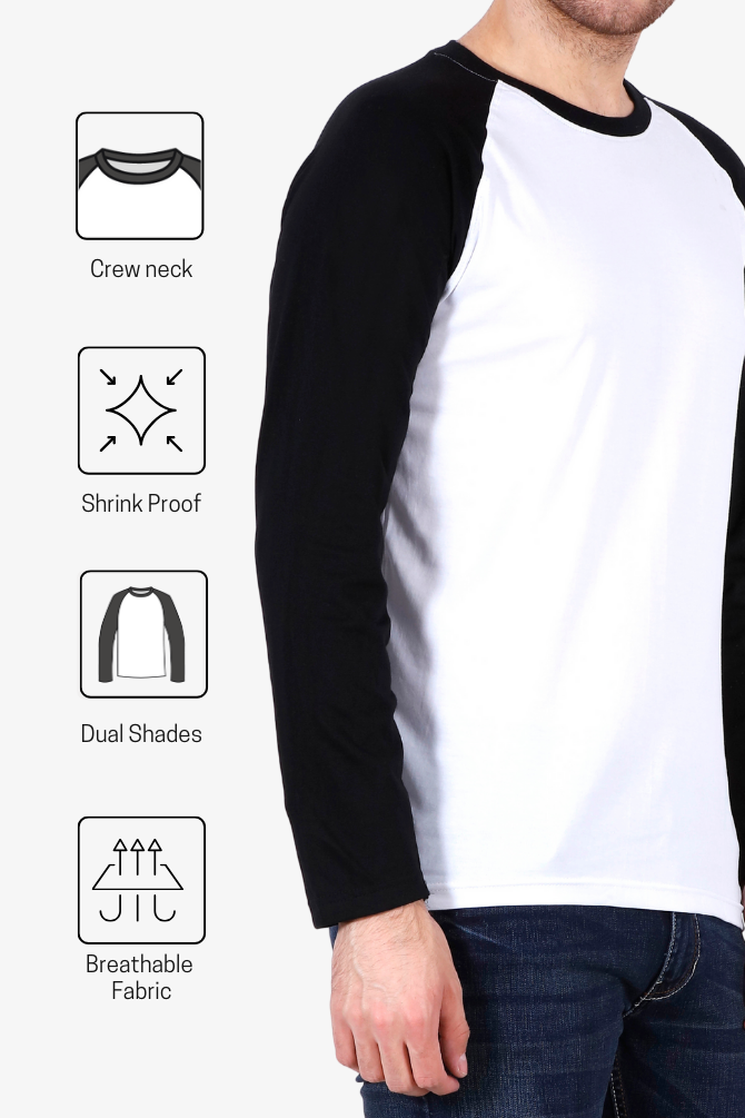 Black White Raglan Sleeve T-Shirt For Men - WowWaves - 6