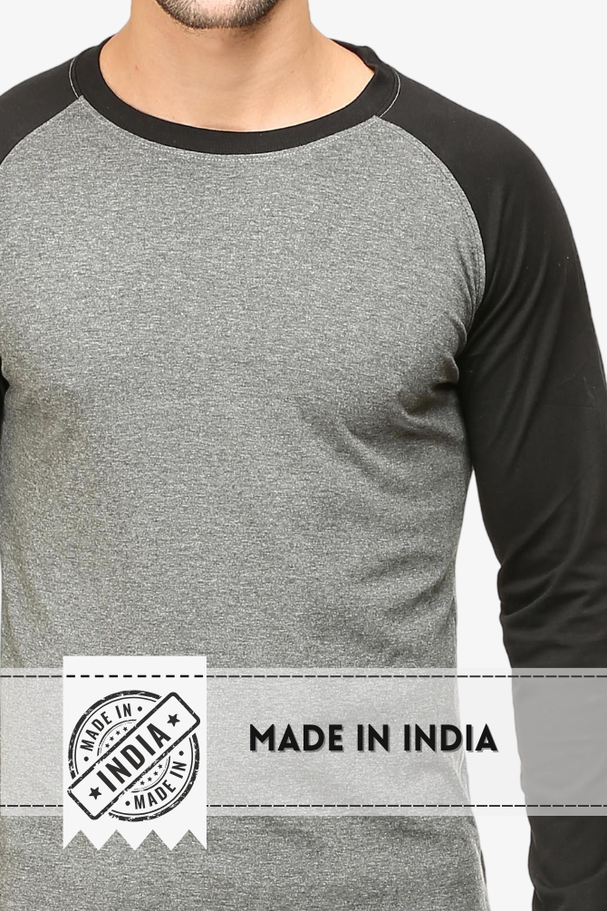 Black Charcoal Melange Raglan Sleeve T-Shirt For Men - WowWaves - 8