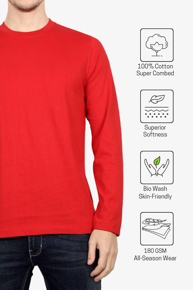 Red Full Sleeve T-Shirt For Men - WowWaves - 3