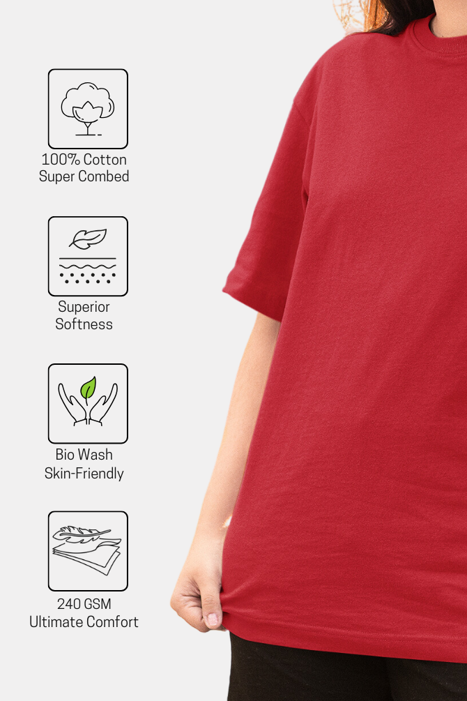 Red Oversized T-Shirt For Women - WowWaves - 5