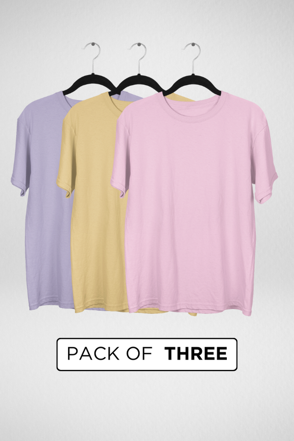 Pack Of 3 Lightweight Oversized T-Shirts Lavender Light Pink And Beige For Women - WowWaves