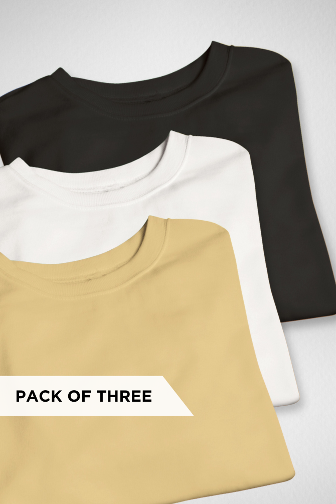 Pack Of 3 Lightweight Oversized T-Shirts White Black And Beige For Men - WowWaves - 1
