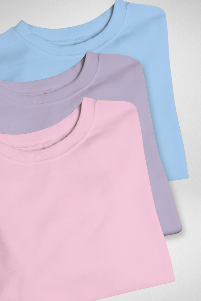 Pack Of 3 Oversized T-Shirts Baby Blue Light Pink And Lavender For Women - WowWaves - 1