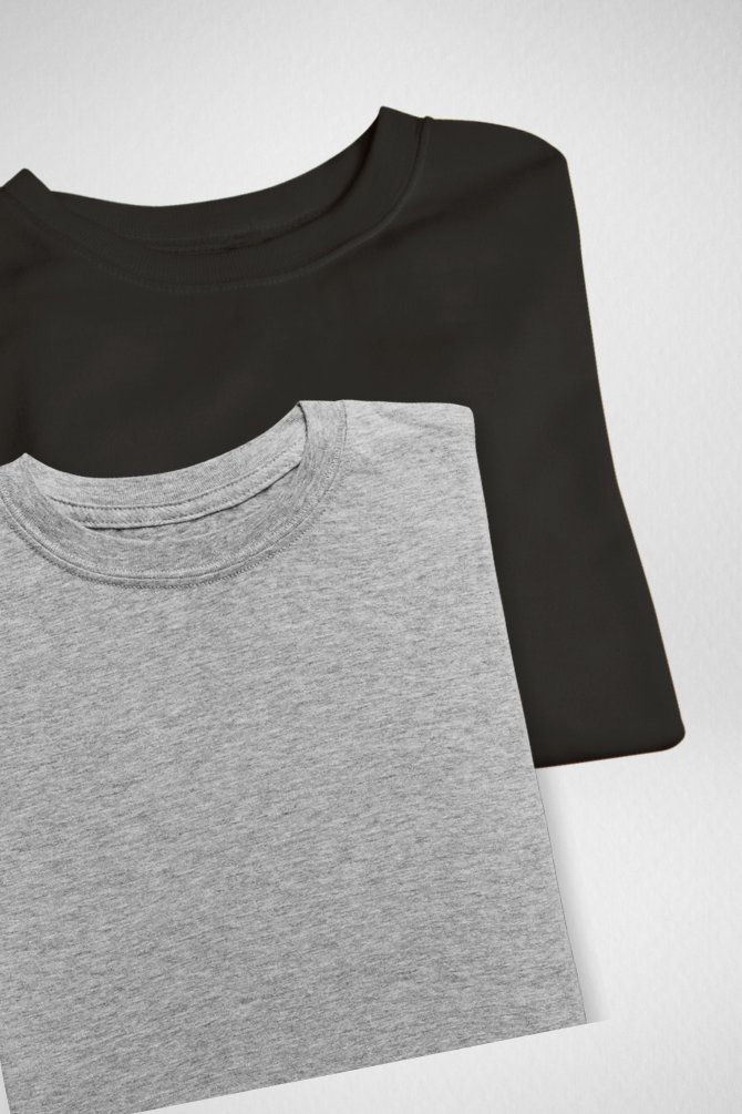 Black And Grey Melange Oversized T-Shirts Combo For Men - WowWaves - 1