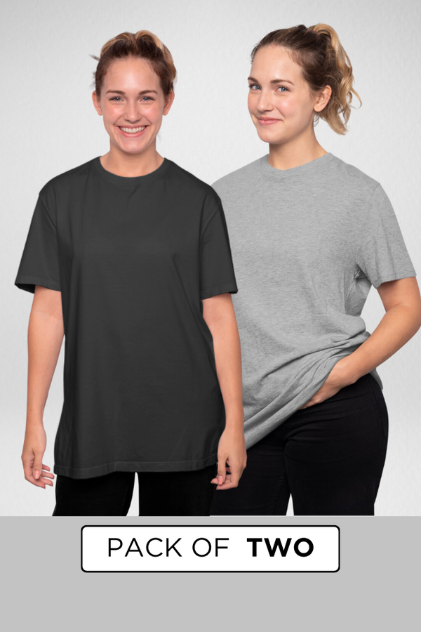 Black And Grey Melange Oversized T-Shirts Combo For Women - WowWaves