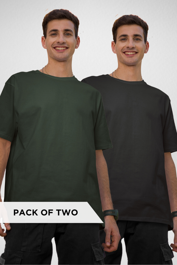 Black And Bottle Green Oversized T-Shirts Combo For Men - WowWaves