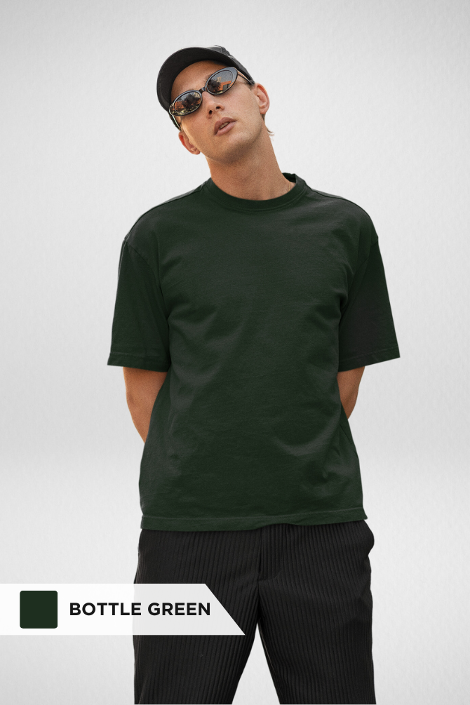 Pack Of 3 Oversized T-Shirts Black Bottle Green And Olive Green For Men - WowWaves - 2