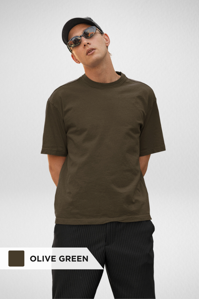 Pack Of 3 Oversized T-Shirts Black Bottle Green And Olive Green For Men - WowWaves - 3