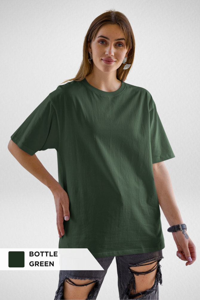 Pack Of 3 Oversized T-Shirts Black Bottle Green And Olive Green For Women - WowWaves - 2