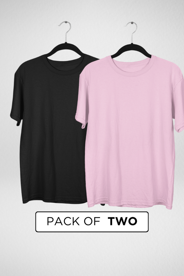 Black And Light Pink Oversized T-Shirts Combo For Men - WowWaves