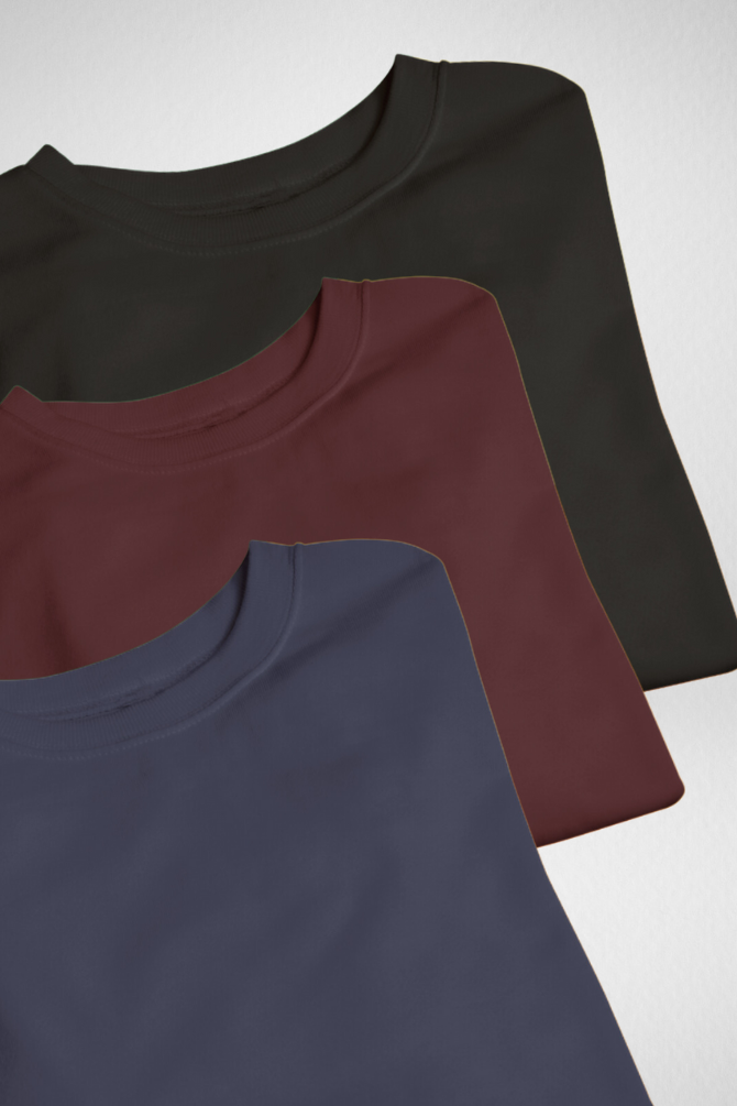 Pack Of 3 Oversized T-Shirts Black Maroon And Navy Blue For Women - WowWaves - 1