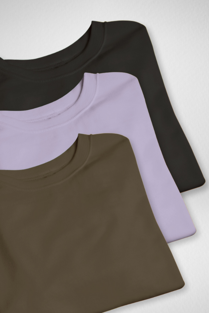 Pack Of 3 Oversized T-Shirts Black Olive Green And Lavender For Men - WowWaves - 2