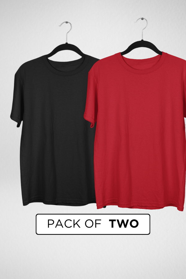 Black And Red Oversized T-Shirts Combo For Men - WowWaves
