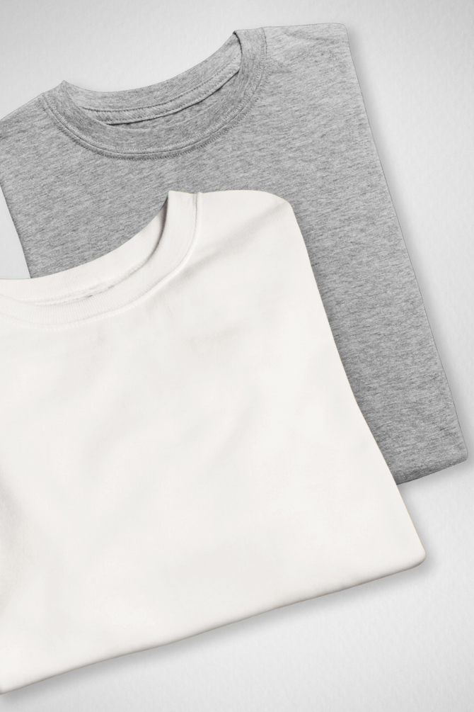 Grey Melange And White Oversized T-Shirts Combo For Men - WowWaves - 1