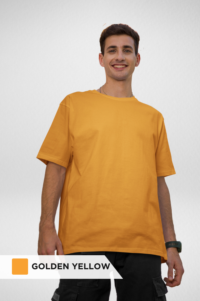 Bottle Green And Golden Yellow Oversized T-Shirts Combo For Men - WowWaves - 2