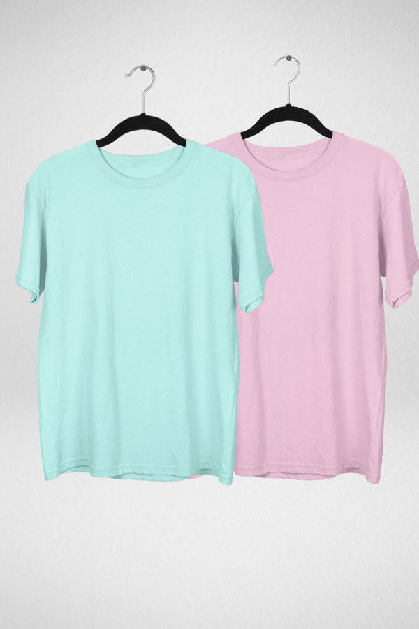Light Pink And Mint Oversized T-Shirts Combo For Men - WowWaves