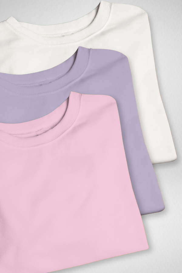 Pack Of 3 Oversized T-Shirts Lavender Light Pink And White For Women - WowWaves