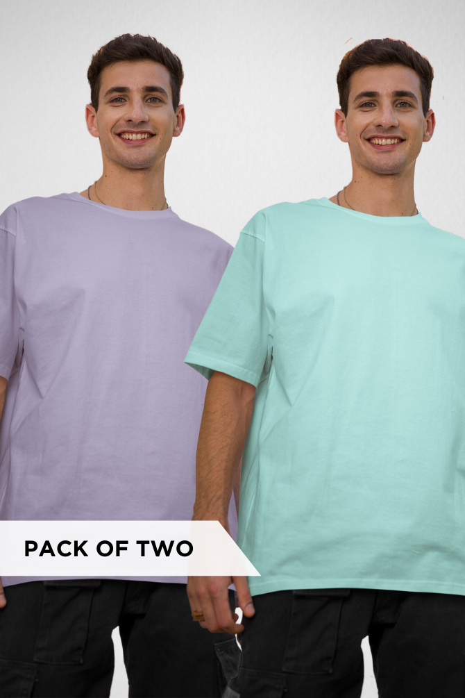 Lavender And Mint Oversized T-Shirts Combo For Men - WowWaves - 1