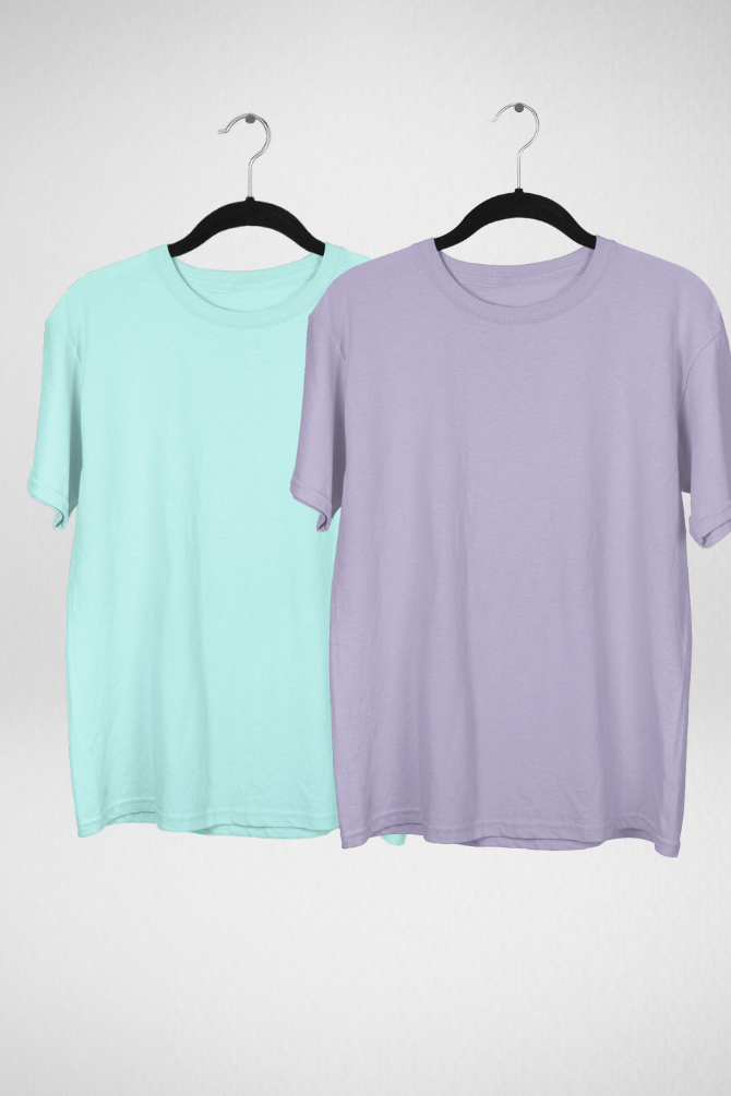 Lavender And Mint Oversized T-Shirts Combo For Men - WowWaves