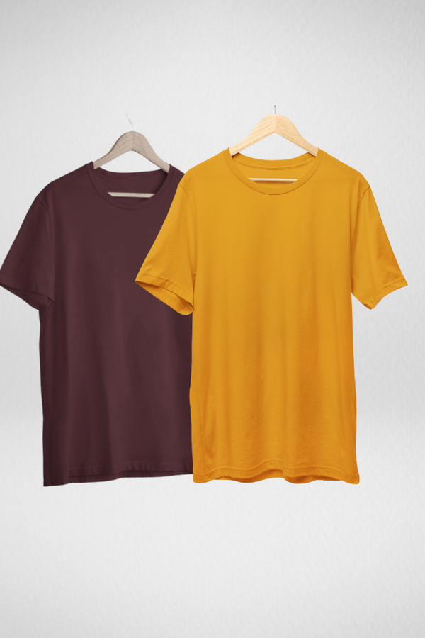 Maroon And Mustard Yellow Oversized T-Shirts Combo For Women - WowWaves