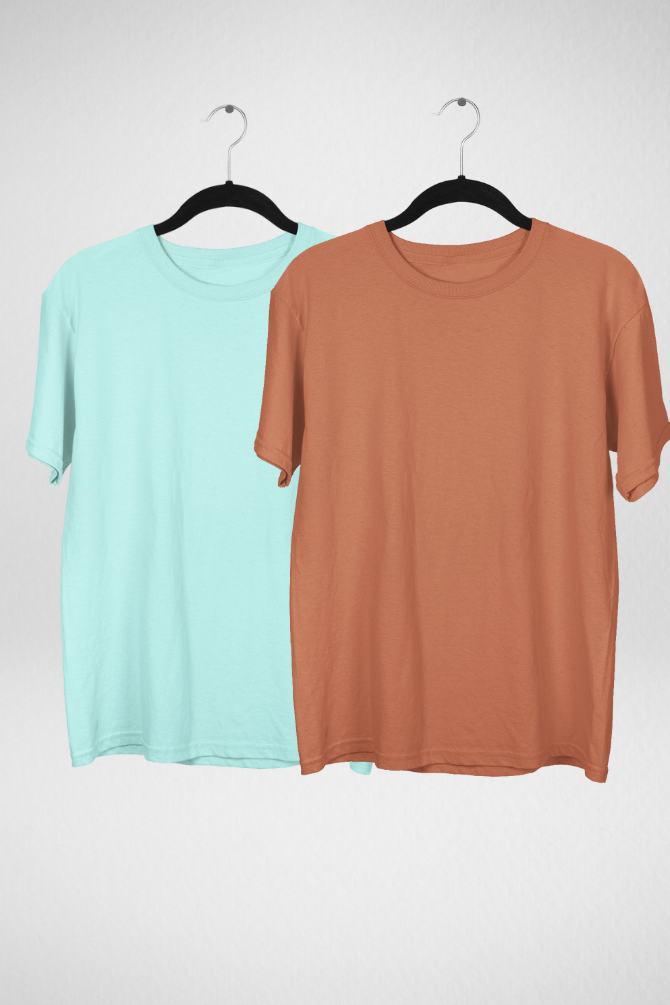 Mint And Coral Oversized T-Shirts Combo For Men - WowWaves