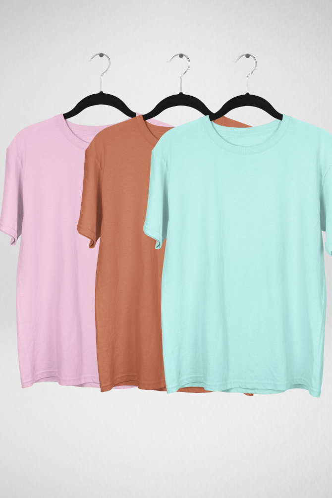 Pack Of 3 Oversized T-Shirts Mint Coral And Light Pink For Women - WowWaves - 1