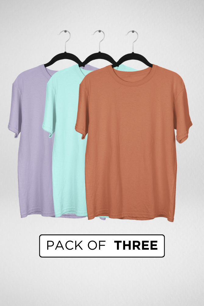 Pack Of 3 Oversized T-Shirts Mint Lavender And Coral For Men - WowWaves - 1