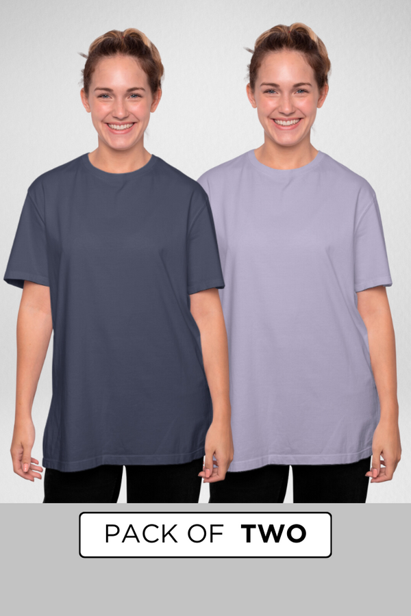 Navy Blue And Lavender Oversized T-Shirts Combo For Women - WowWaves