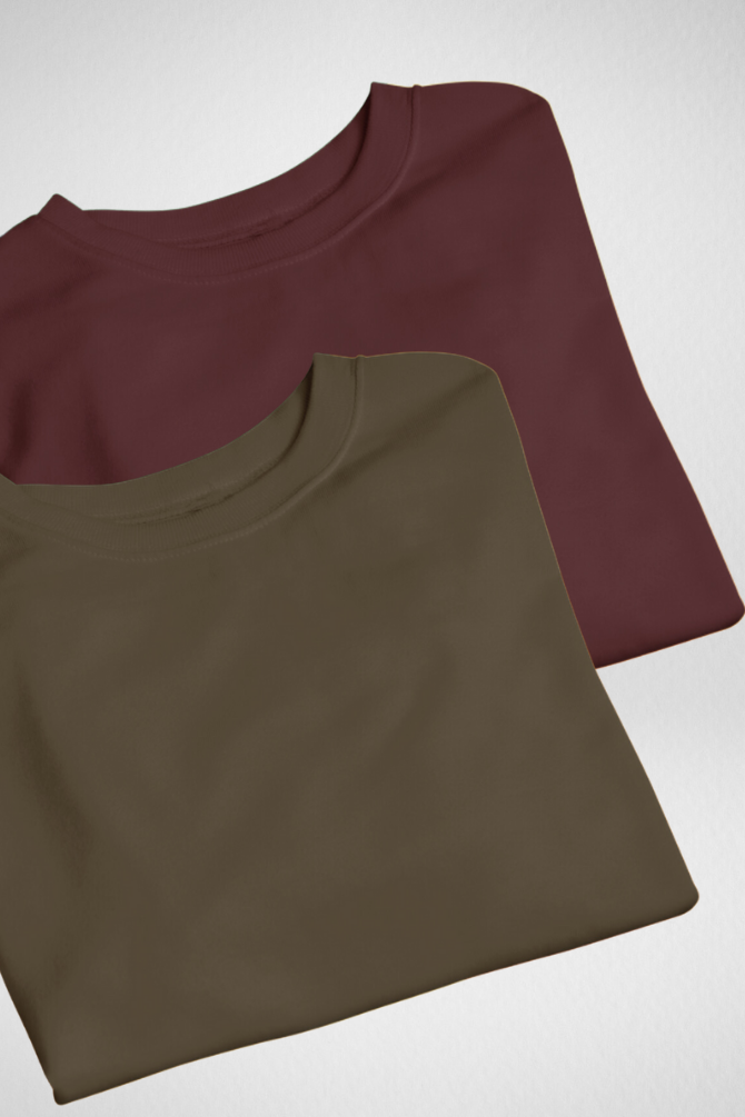 Olive Green And Maroon Oversized T-Shirts Combo For Men - WowWaves - 1