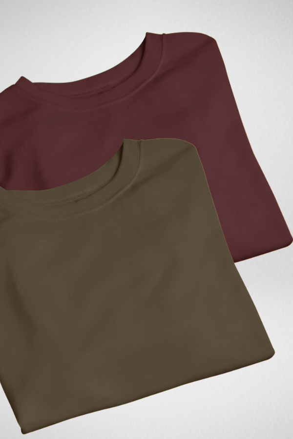 Olive Green And Maroon Oversized T-Shirts Combo For Women - WowWaves
