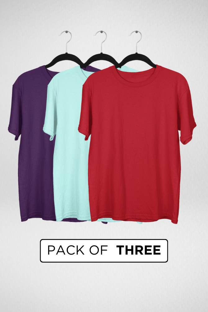 Pack Of 3 Oversized T-Shirts Red Mint And Purple For Men - WowWaves - 1