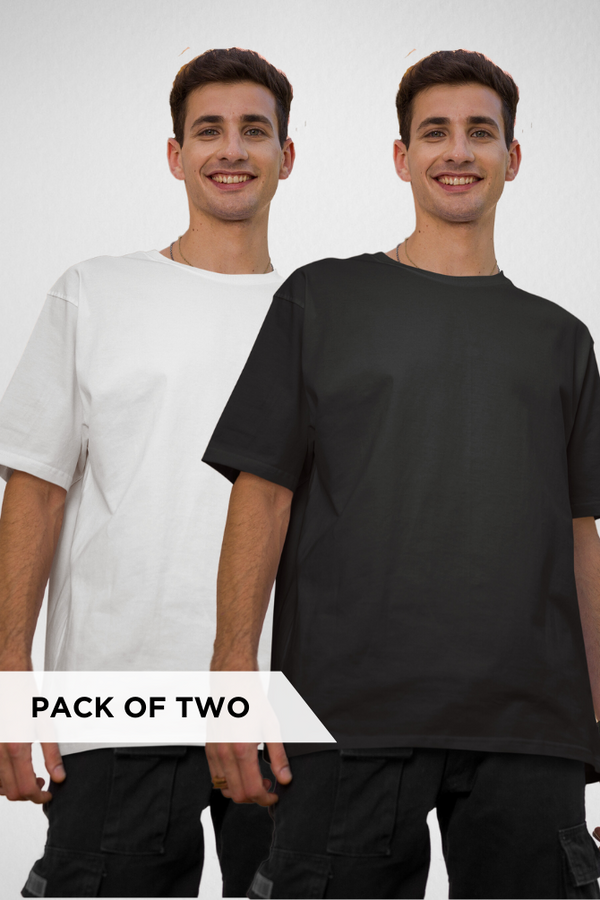 White And Black Oversized T-Shirts Combo For Men - WowWaves