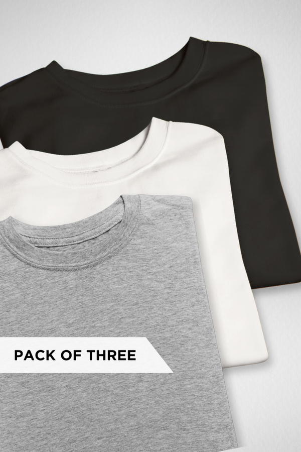 Pack Of 3 Oversized T-Shirts White Black And Grey Melange For Men - WowWaves