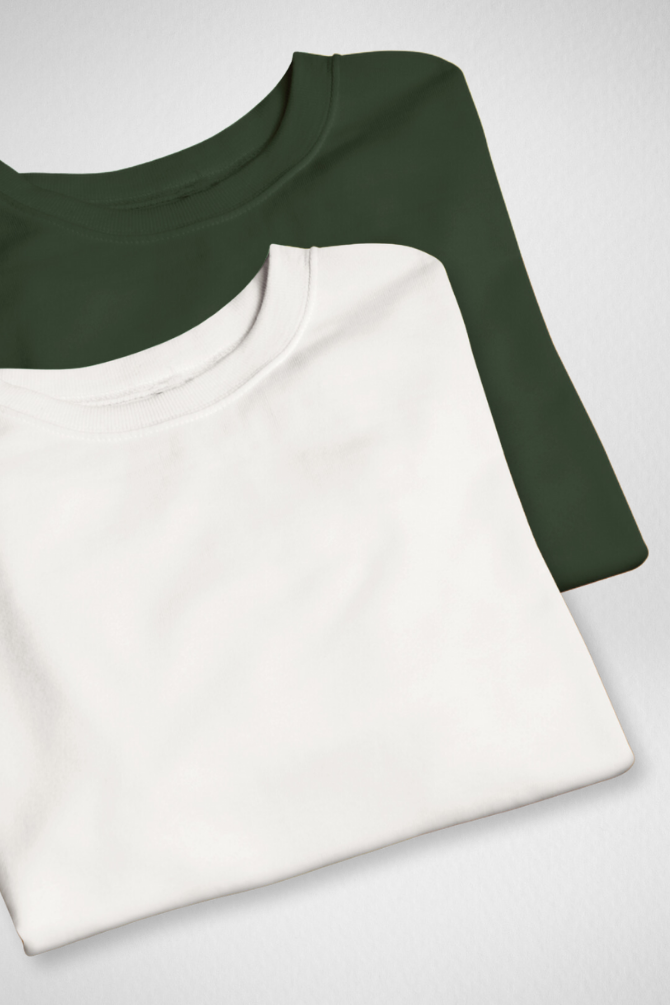 White And Bottle Green Oversized T-Shirts Combo For Men - WowWaves - 1