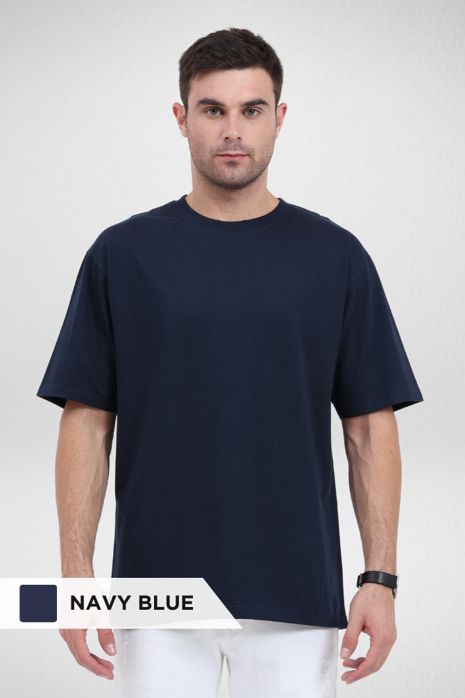 White And Navy Blue Oversized T-Shirts Combo For Men - WowWaves - 3