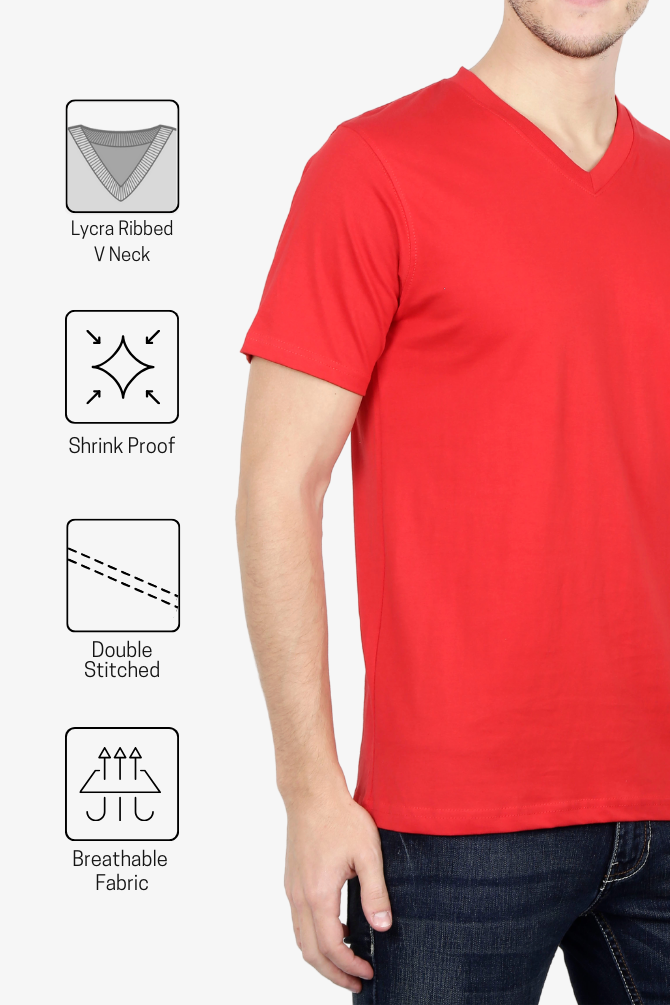 Red V Neck T-Shirt For Men - WowWaves - 4