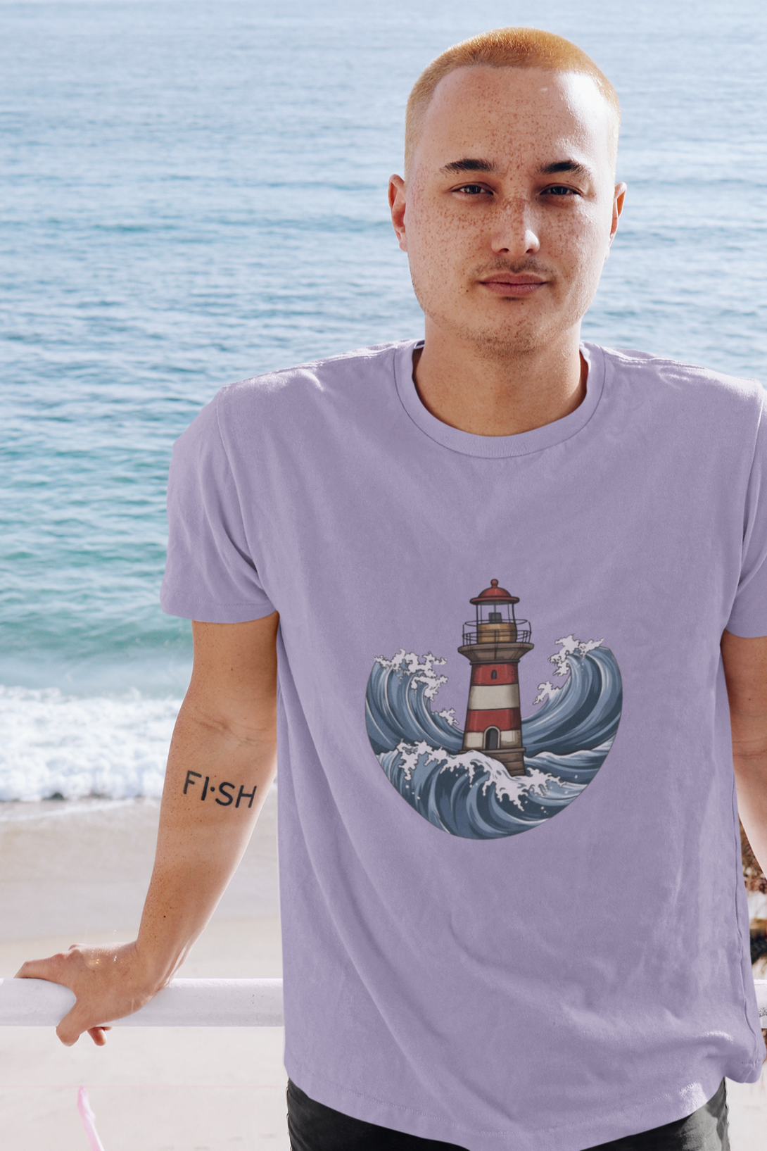 Lighthouse And Waves Printed T-Shirt For Men - WowWaves - 2