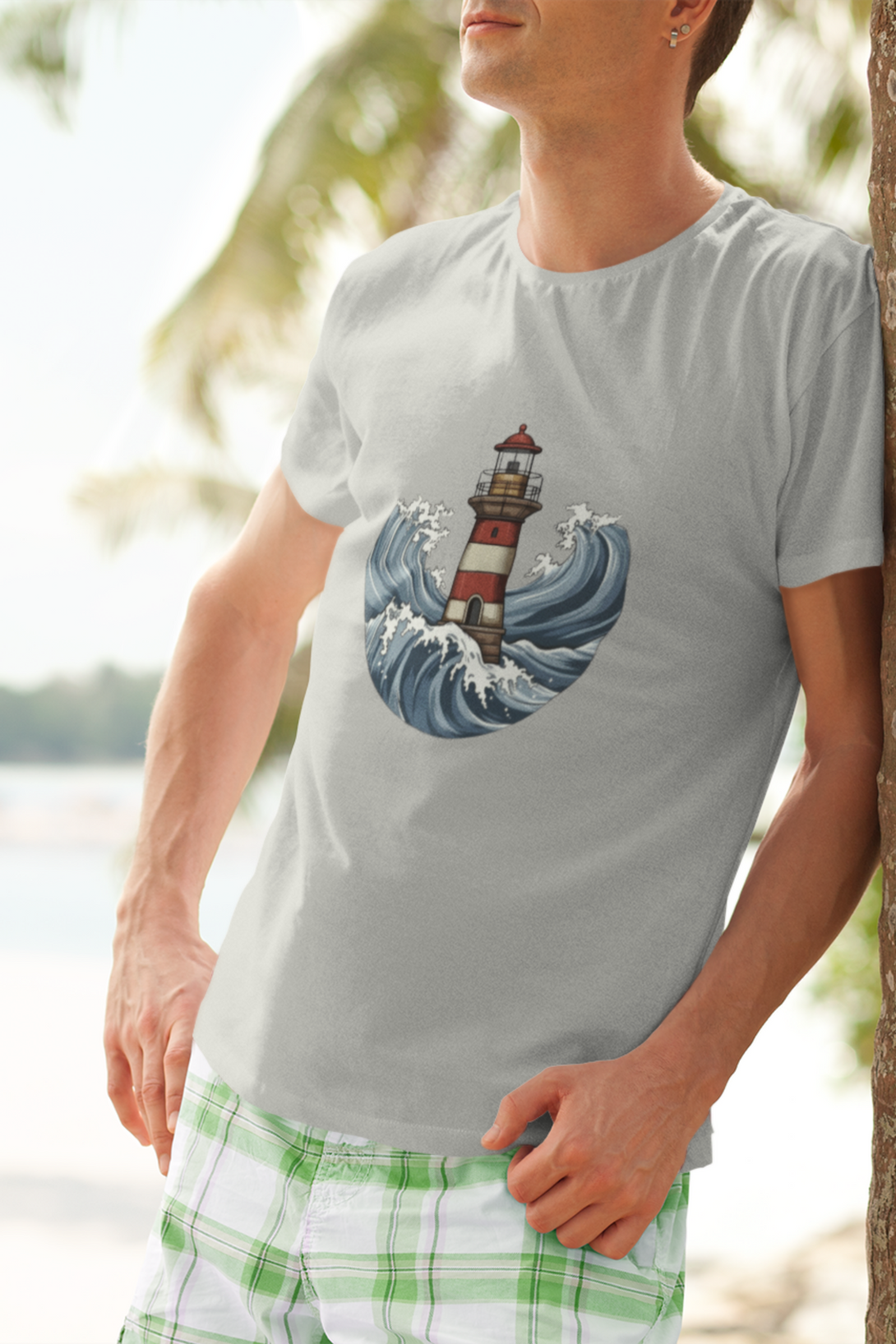 Lighthouse And Waves Printed T-Shirt For Men - WowWaves - 6