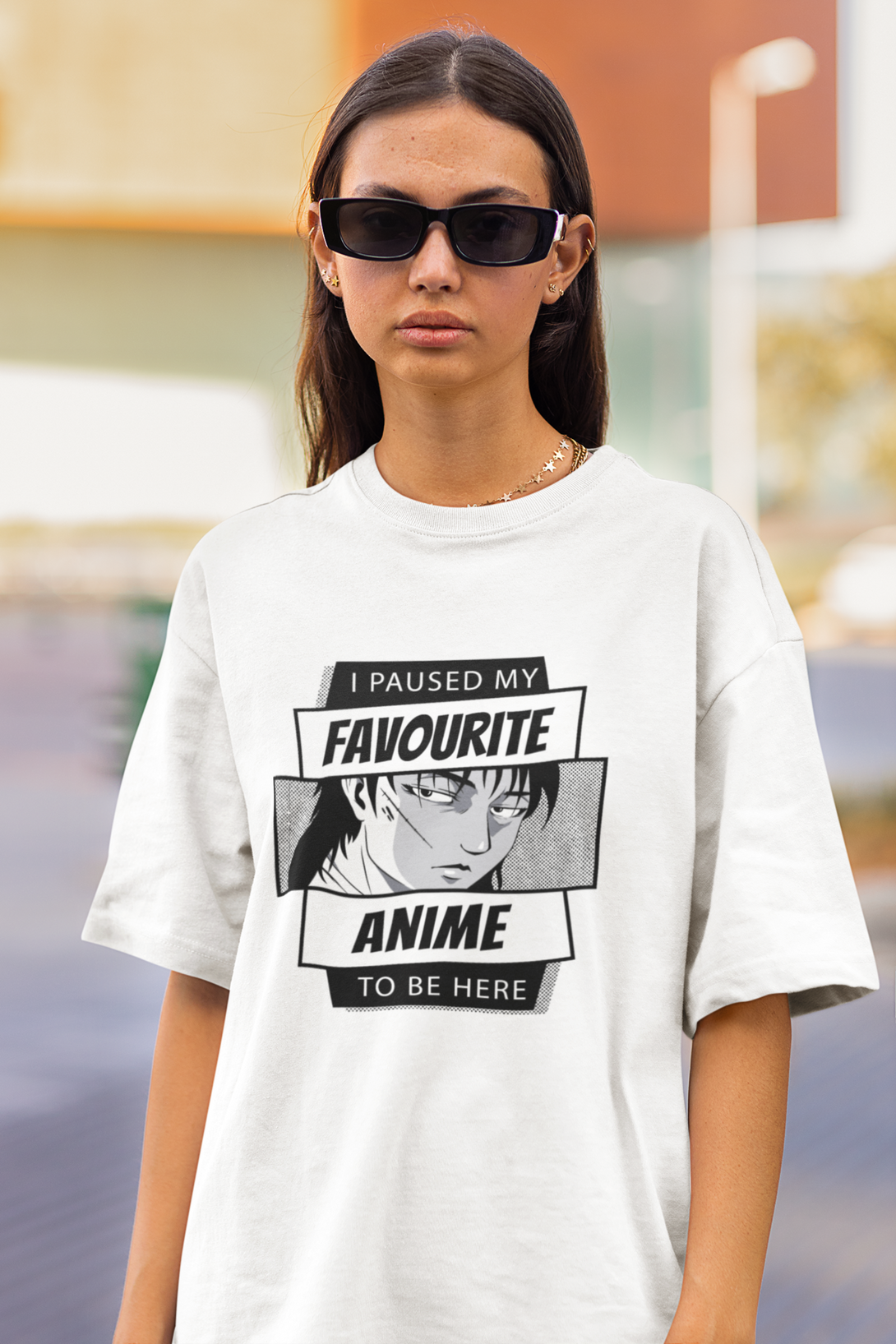 I Paused My Favourite Anime To Be Here Printed Oversized T-Shirt For Women - WowWaves - 4