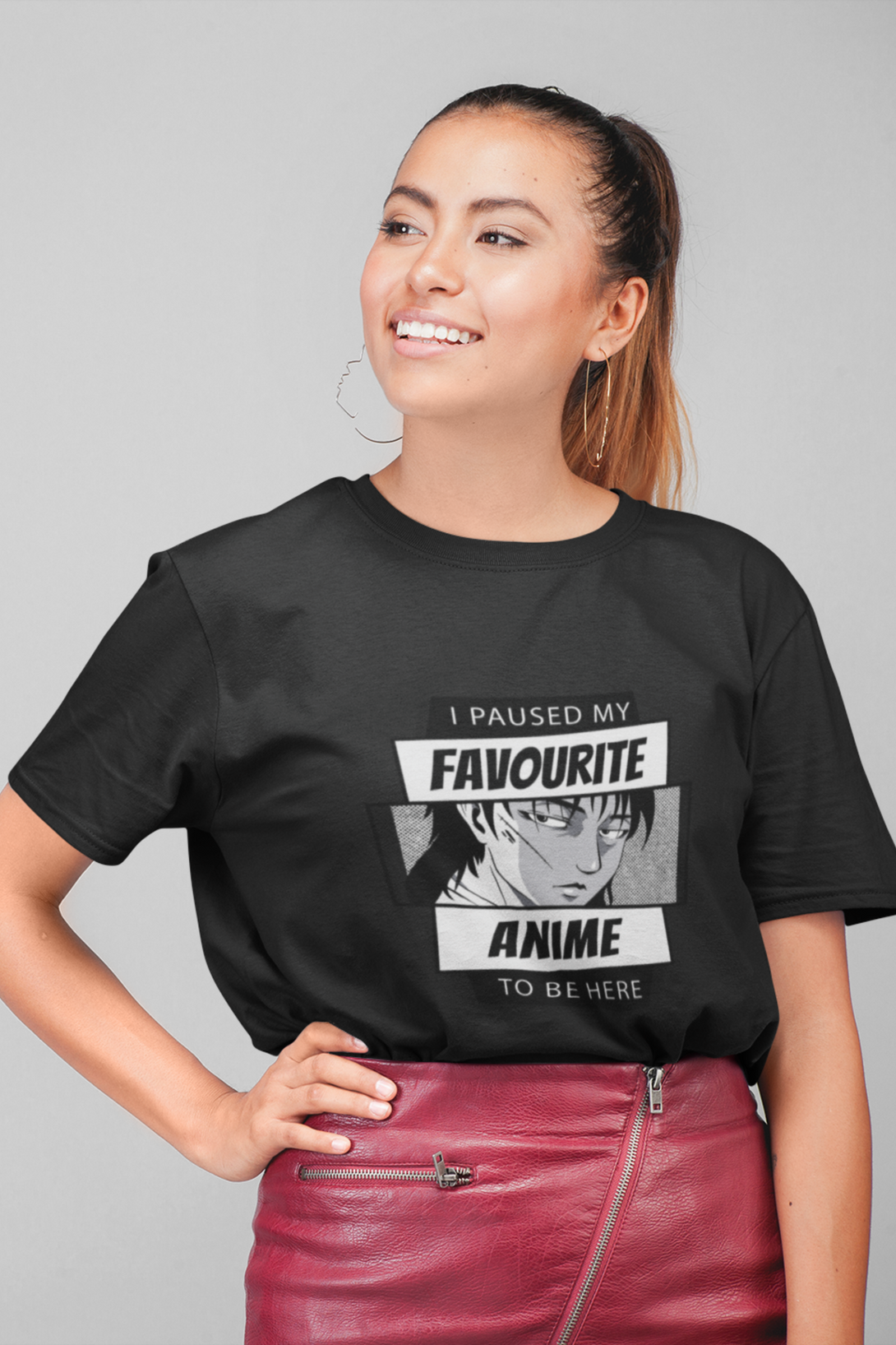 I Paused My Favourite Anime To Be Here Printed Oversized T-Shirt For Women - WowWaves - 3